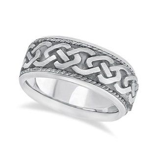 Men's Vintage Hand Made Celtic Irish Rope Wedding Ring Palladium (9.5mm) Jewelry