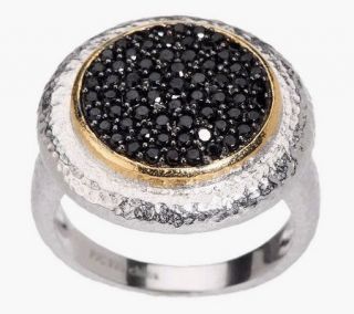 1.25 ct tw Black Spinel Pave Round Hammered Sterling Ring —