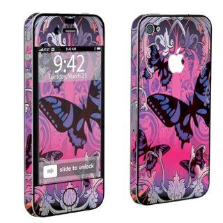 Apple iPhone 4 or 4s Full Body Vinyl Protection Decal Skin Purple Butterfly Cell Phones & Accessories