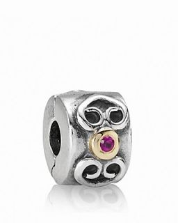 PANDORA Clip   Sterling Silver, 14K Gold & Pink Sapphire Double Heart's