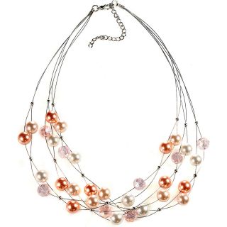 Alexa Starr Multi row Wire Illusion Necklace With Pink Pearls And Pink Faceted Lucite Accents