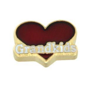 Grandkids Red Heart Floating Locket Charm Jewelry