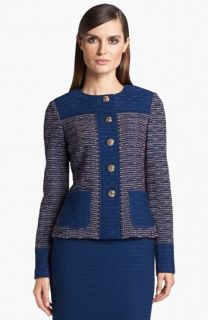 St. John Collection Space Dyed Tweed Jacket with Shantung Knit Trim