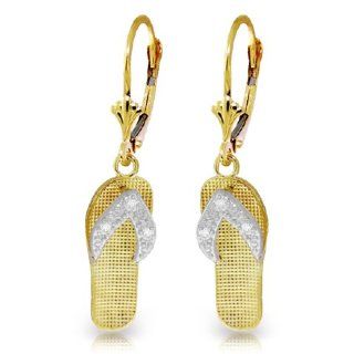 14k Yellow Gold Diamond Accented Flip Flops Dangle Earrings Jewelry