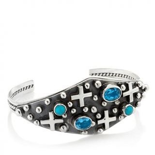 Chaco Canyon Couture Kingman Turquoise, Swiss Blue Topaz and Cross Design Oxidi