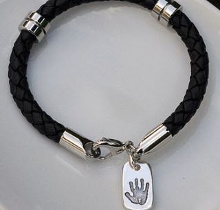 mens leather bracelet with dog tag charm by touch on silver