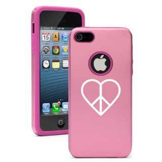 Apple iPhone 5 5S Pink 5D3173 Aluminum & Silicone Case Cover Peace Heart Sign Cell Phones & Accessories