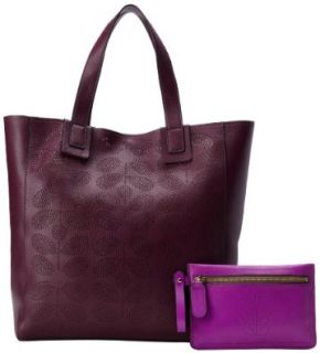Orla Kiely Sixties Stem Punched Leather Shoulder Bag,Plum,One Size Shoes