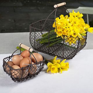 set of three wooden handle wire trugs by ella james