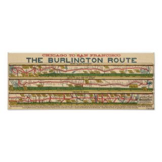 Chicago to San Francisco Burlington Railroad Route Print