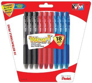 Pentel WOW Ballpoint Pens, Medium Tip, Assorted Ink Colors, 18 Pack (BK440BP18M)  Ballpoint Stick Pens 