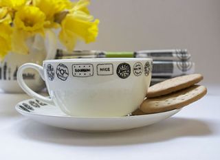 illustrated biscuit tea cup and saucer by martha mitchell design