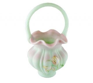 Fenton Art Glass Lotus Mist Burmese Basket —
