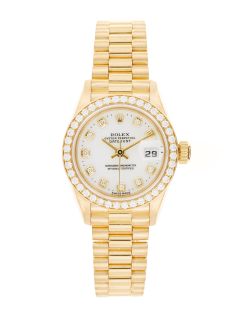 Rolex Oyster Perpetual Datejust President Gold, Diamond, & White Dial Watch, 27mm by Rolex
