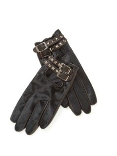 Studded Haircalf Double Belted Gloves by Vince Camuto