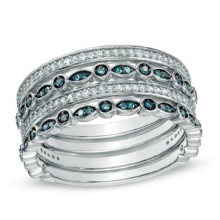 CT. T.W. Enhanced Blue and White Diamond Multi Row Ring in