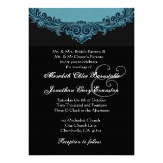 Blue and Black Vintage Monogram Wedding H301 Personalized Invite