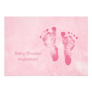 Cute Baby Shower For Girl Pink Baby Feet Custom Invites