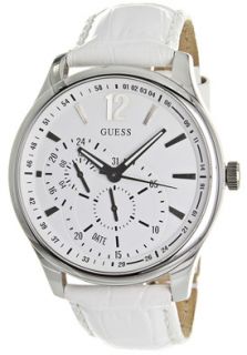 Guess W85053G2  Watches,Mens White Dial White Leather, Casual Guess Quartz Watches