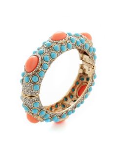 Turquoise & Coral Cabochon Bangle Bracelet by Kenneth Jay Lane
