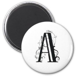 Black and White Floral Typeface  – Letter A Refrigerator Magnet