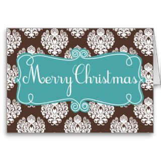 Elegant Pretty Brown Damask Merry Christmas Card 4