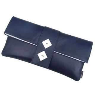 navy leather vintage button clutch bag by use uk