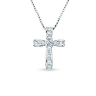 CTW. Baguette Diamond X Cross Pendant in Sterling Silver   Zales