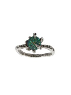 Green Druzy & Textured Silver Ring by Lauren Wolf Jewelry