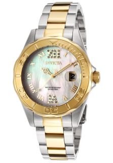 Invicta 14353  Watches,Womens Pro Diver White MOP Dial 18k Gold Plated SS and Stainless Steel, Casual Invicta Quartz Watches