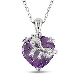 12.0mm Heart Shaped Amethyst and Diamond Accent Bow Pendant in