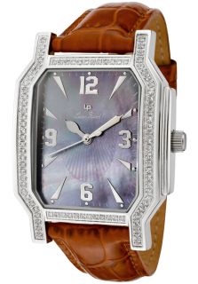 Lucien Piccard 27036BRC  Watches,Mens Barrel Blue MOP Dial White Diamond (0.90 ctw) Brown Genuine Leather, Luxury Lucien Piccard Quartz Watches