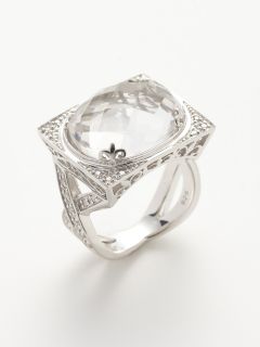 Clear Quartz & Diamond Rectangle Ring by Charriol