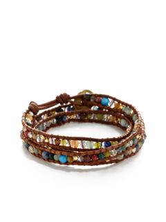 Brown Leather & Semi Precious Stone Beaded Wrap Bracelet by Chan Luu