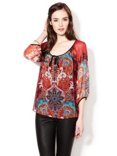 Paisely Printed Tie Front Blouse by Cluny