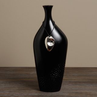 Black with Silver Circle Ceramic Decorative Vase (Set of Two)(Peru) Vases