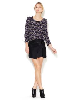 Pleated Wool Leather Buckle Skirt by Maje