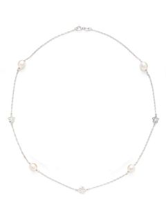 Silver Flower & Pearl Station Necklace by Tara Pearls Essentials