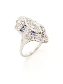 Art Deco Platinum, Diamond, & Sapphire Shield Ring by Estate Fine Jewelry