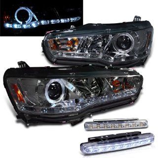 2008 2012 MITSUBISHI LANCER HALO PROJECTOR HEADLIGHTS + 8 LED FOG BUMPER LAMPS Automotive