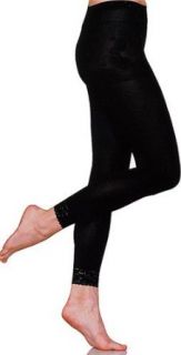 Black Opaque Microfiber Leggings with Sexy Black Lace Trim by Foot Traffic