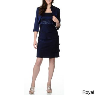R&M Richards Women's Lurex Beaded Embellishment Dress and Jacket Set R & M Richards Evening & Formal Dresses