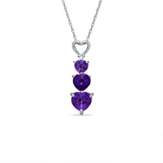 Heart Shaped Amethyst and Diamond Accent Three Heart Pendant in 10K