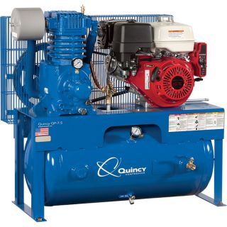 Quincy Compressor QP Pressure Lubricated Reciprocating Air Compressor — 13 HP Honda Gas Engine, 30 Gallon Horizontal, Model# G313H30HCE  Gas Powered Air Compressors