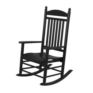 POLYWOOD Black Recycled Plastic Slat Seat Outdoor Rocking Chair