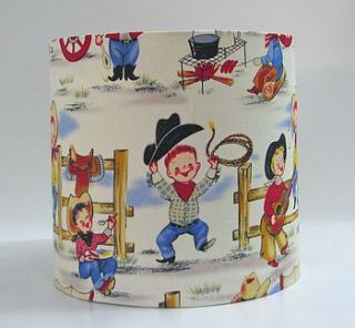 handmade lampshade in cute lil' cowpokes fabric by rosie's vintage lampshades