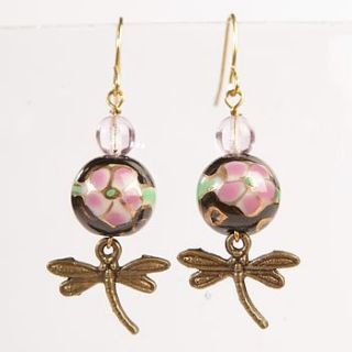 antiqued brass danging dragonfly earrings by storm in a teacup
