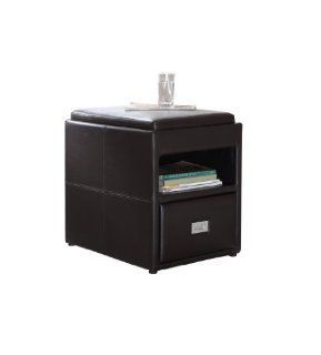 Homelegance 457PU Side Table with Storage Drawer, Dark Brown Faux Leather   End Table