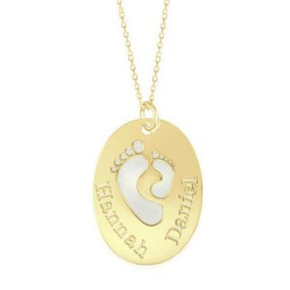 Personalized Baby Feet Oval Pendant in Sterling Silver with 14K Gold