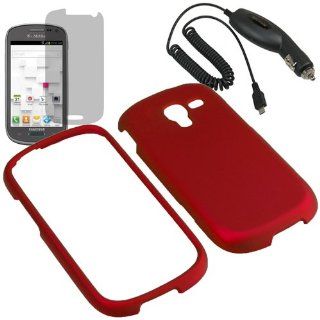 Aimo Hard Shield Shell Cover Snap On Case for T Mobile Samsung Galaxy Exhibit T599 (2013)+ Fitted Screen Protector + Car Charger Red Cell Phones & Accessories